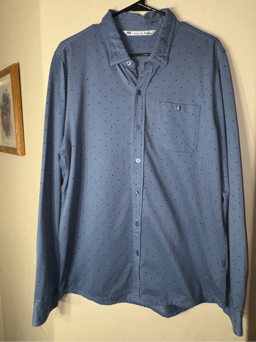 TravisMathew Blue Pima Cotton Blend Long Sleeve Button Up Dot Shirt L